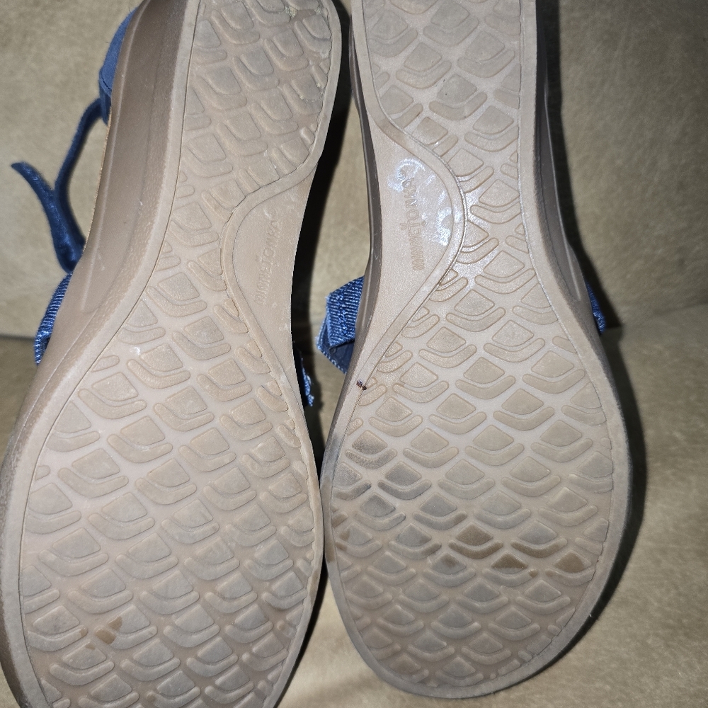 Minnetonka Desi Fringe Wedge Sandal Navy Leather Size 10 - Picture 4 of 11